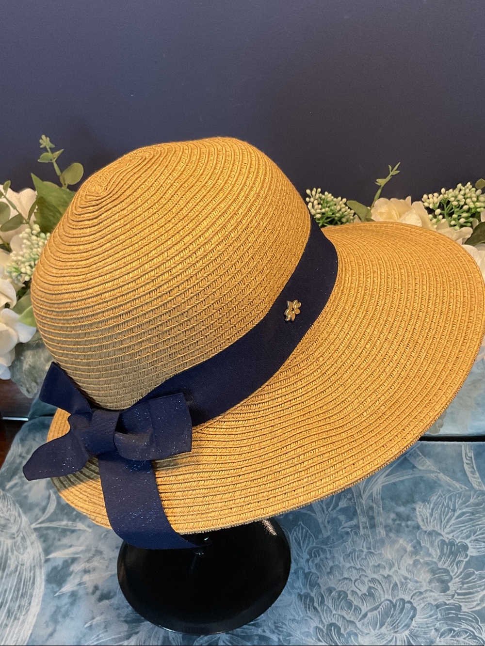 Cappelli Straworld Straw Sun Hat with Navy Ribbon